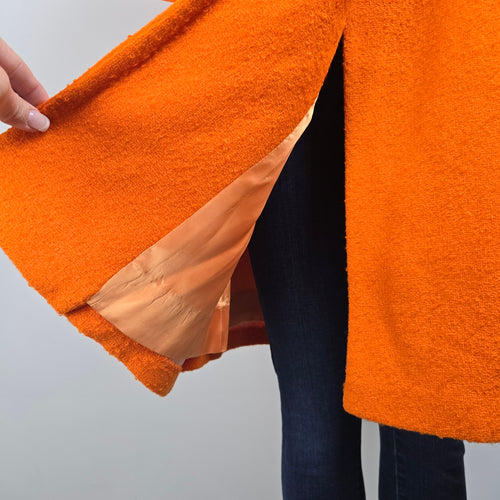 1960s Orange Wool Bouclé Swing Cocoon Button Up Coat Size S/M