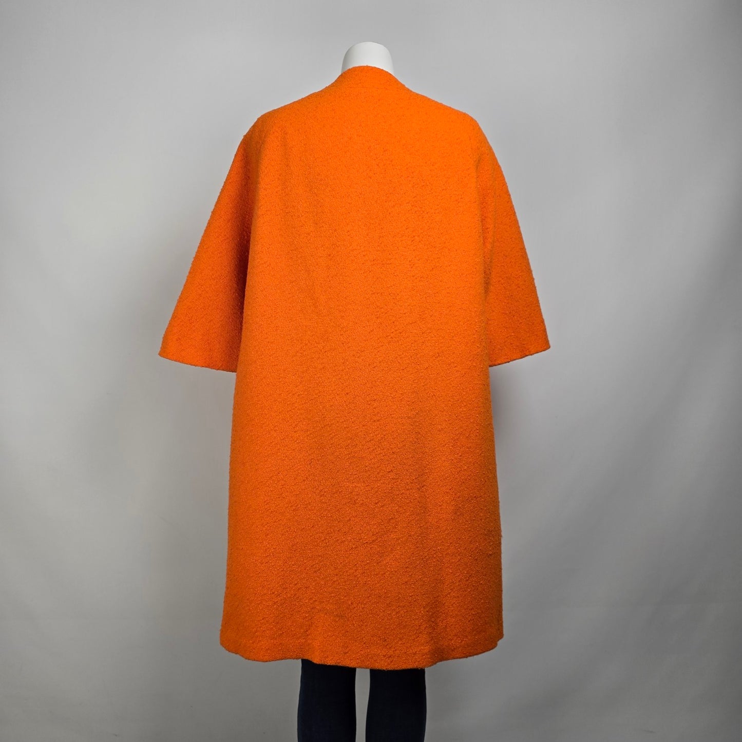 1960s Orange Wool Bouclé Swing Cocoon Button Up Coat Size S/M
