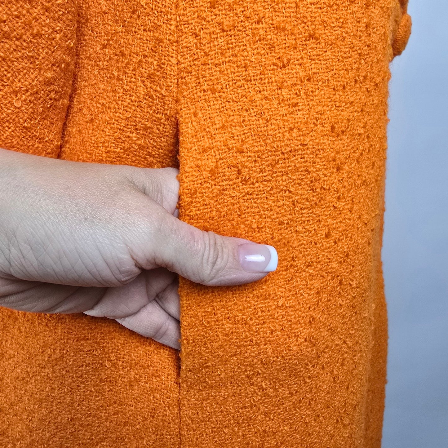 1960s Orange Wool Bouclé Swing Cocoon Button Up Coat Size S/M