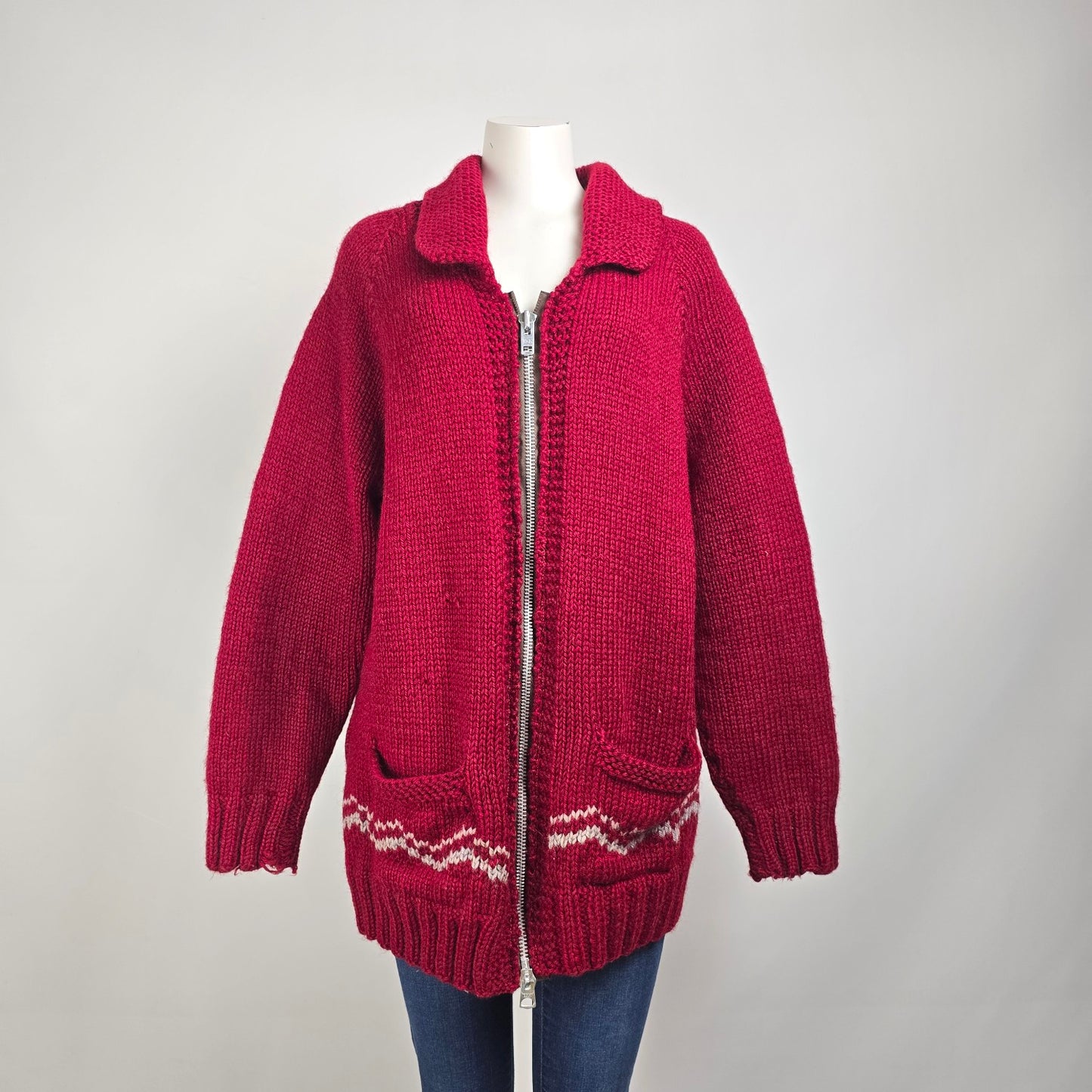 Vintage Red Sailing Cowichan Sweater Zip Up Jacket Size L/XL
