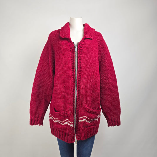 Vintage Red Sailing Cowichan Sweater Zip Up Jacket Size L/XL