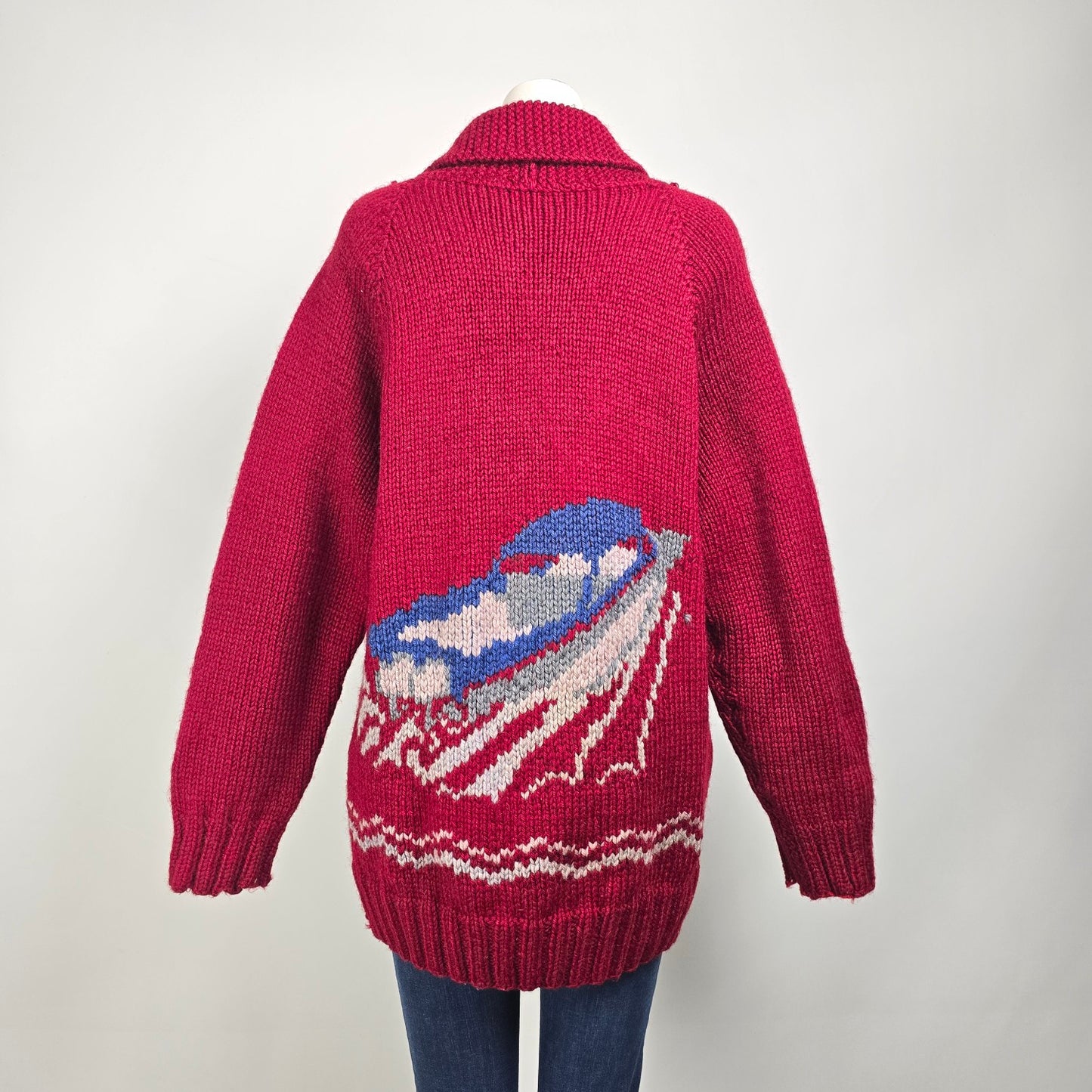 Vintage Red Sailing Cowichan Sweater Zip Up Jacket Size L/XL