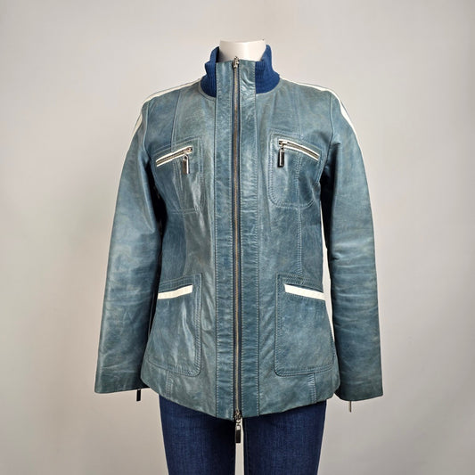 Vintage Danier Blue Leather Zip Up Jacket Size XS/S