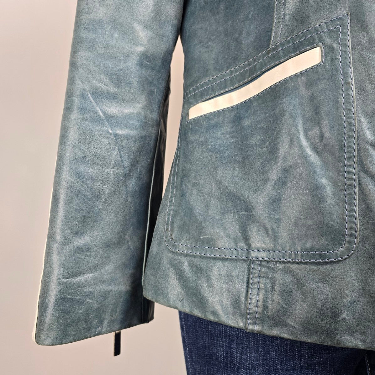 Vintage Danier Blue Leather Zip Up Jacket Size XS/S