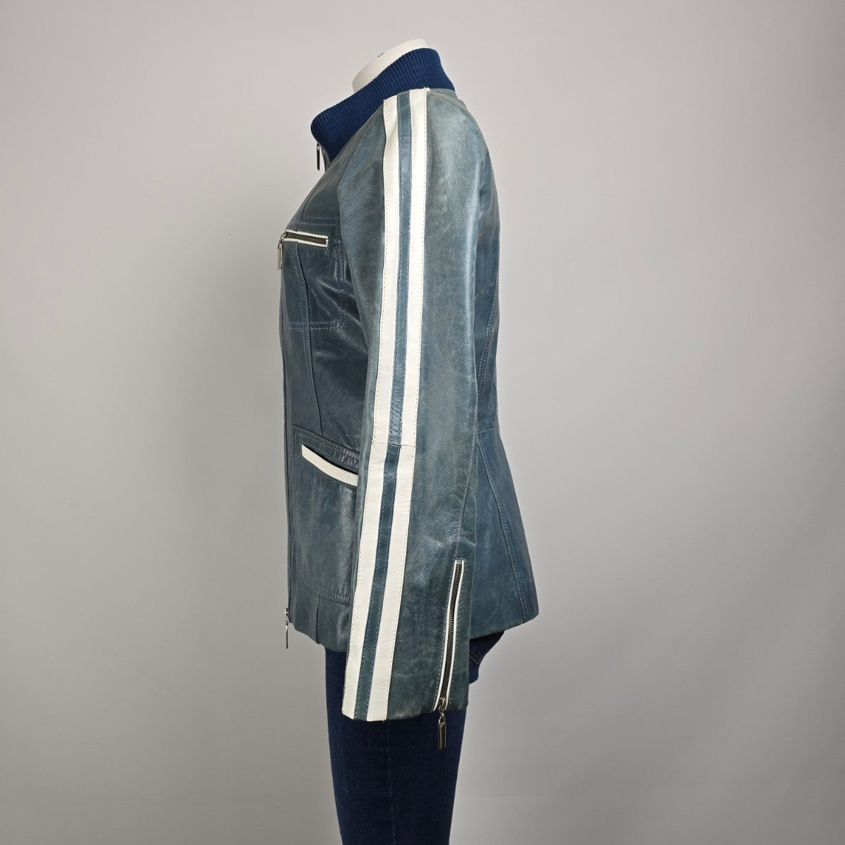 Vintage Danier Blue Leather Zip Up Jacket Size XS/S