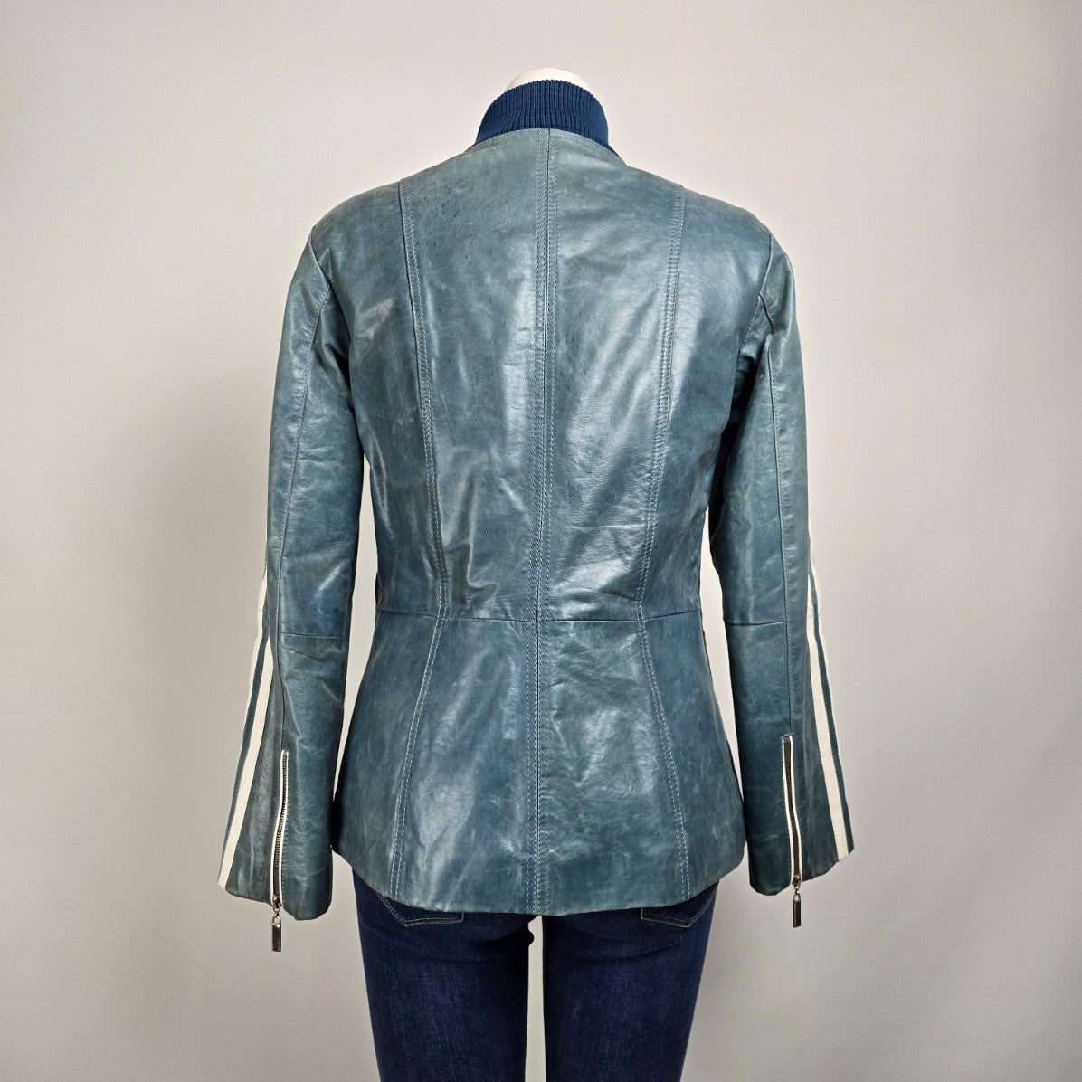 Vintage Danier Blue Leather Zip Up Jacket Size XS/S