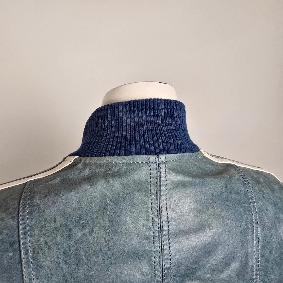 Vintage Danier Blue Leather Zip Up Jacket Size XS/S