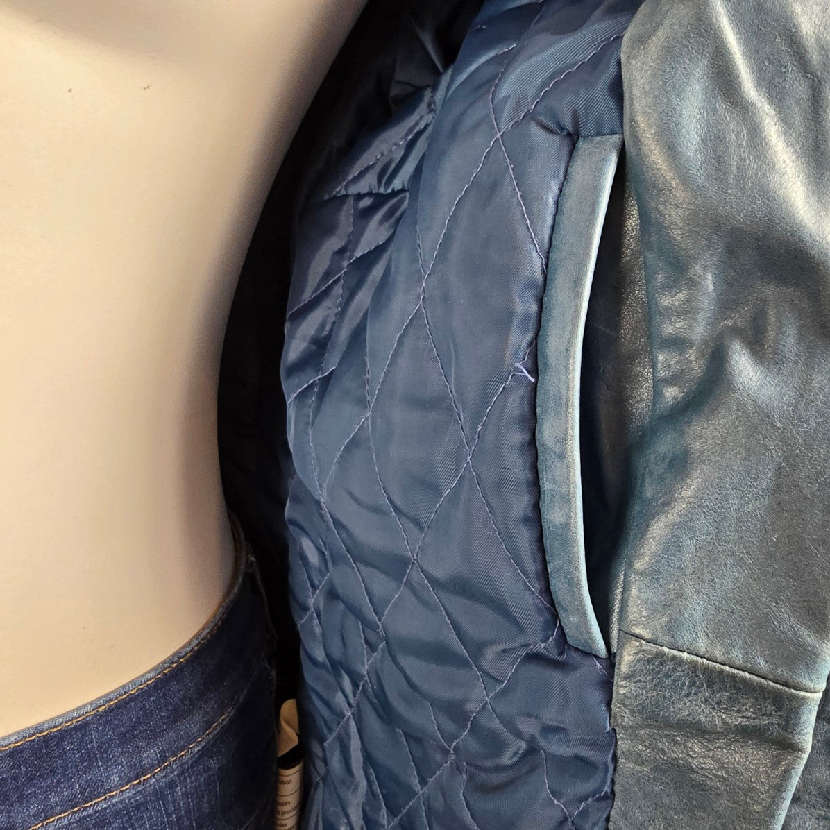 Vintage Danier Blue Leather Zip Up Jacket Size XS/S