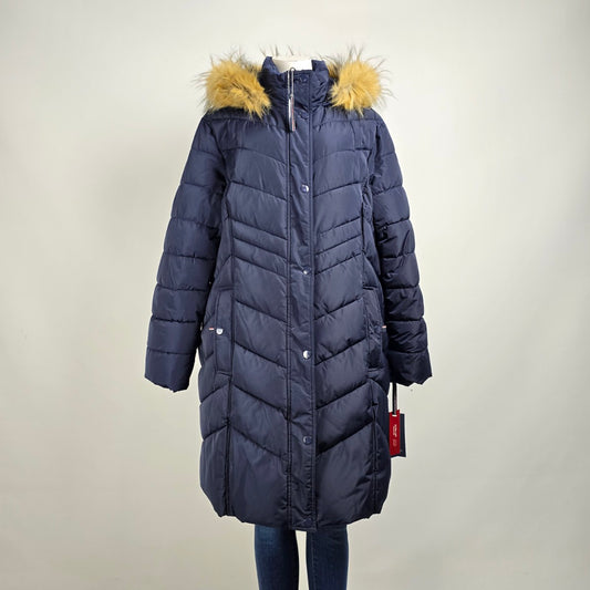 Tommy Hilfiger Blue Fur Trim Long Puffer Coat Size 2X