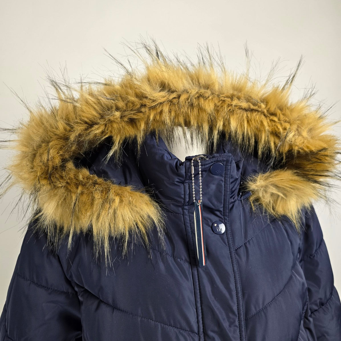 Tommy Hilfiger Blue Fur Trim Long Puffer Coat Size 2X