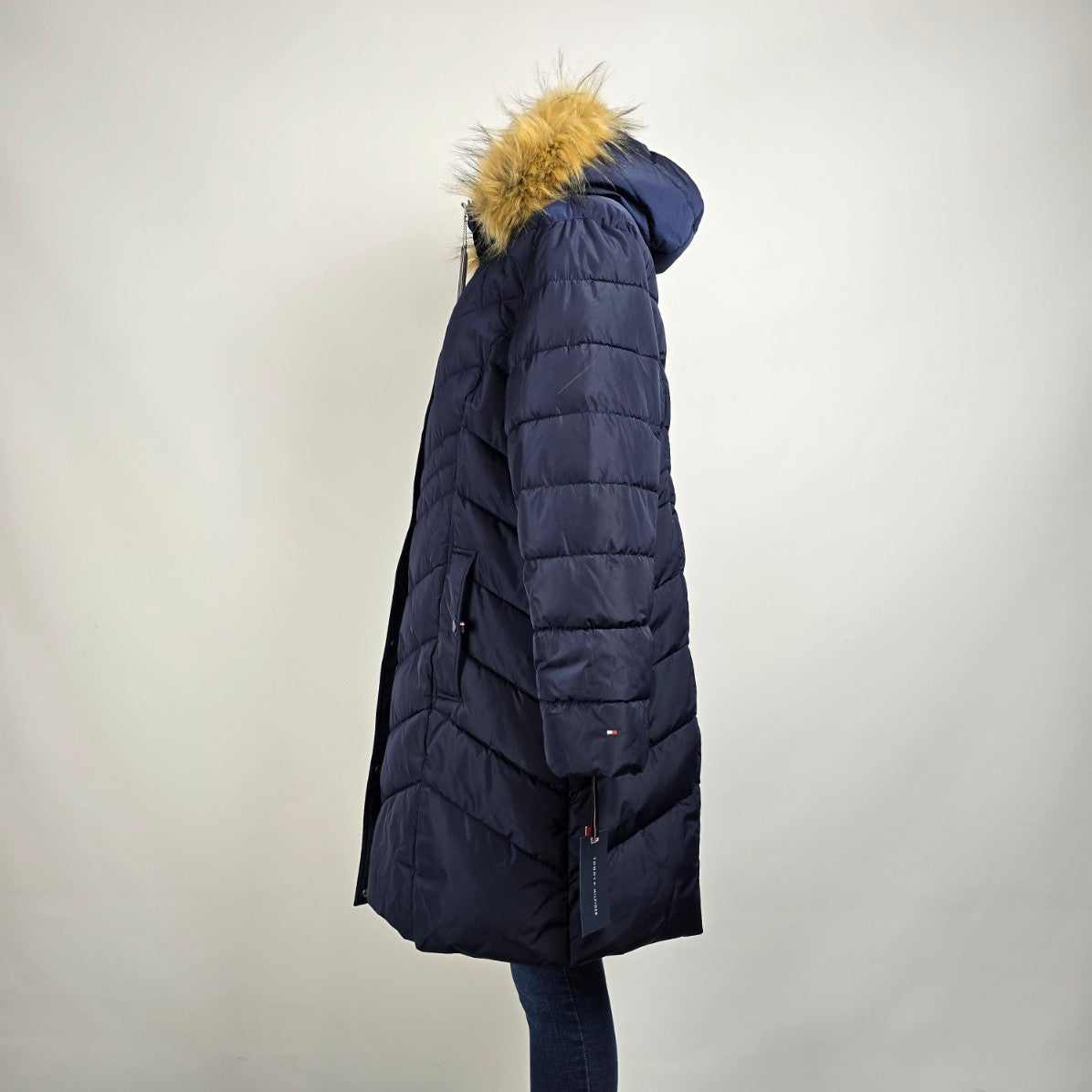 Tommy Hilfiger Blue Fur Trim Long Puffer Coat Size 2X