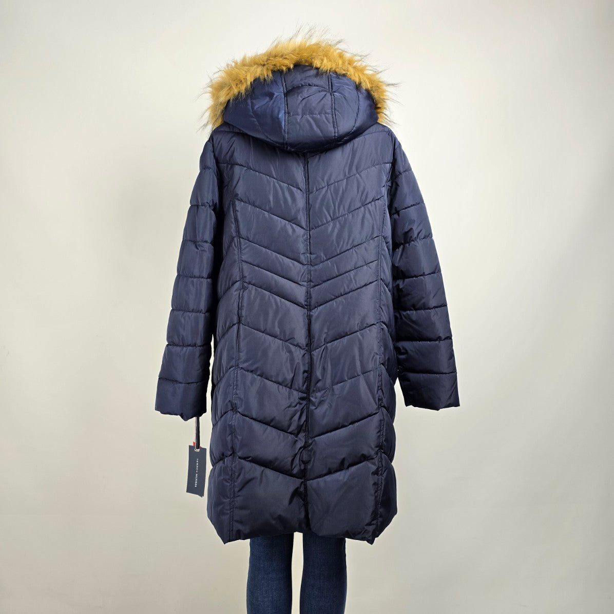 Tommy Hilfiger Blue Fur Trim Long Puffer Coat Size 2X