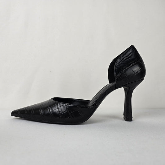 Mango MNG Black Croc Print Heels Size 8.5