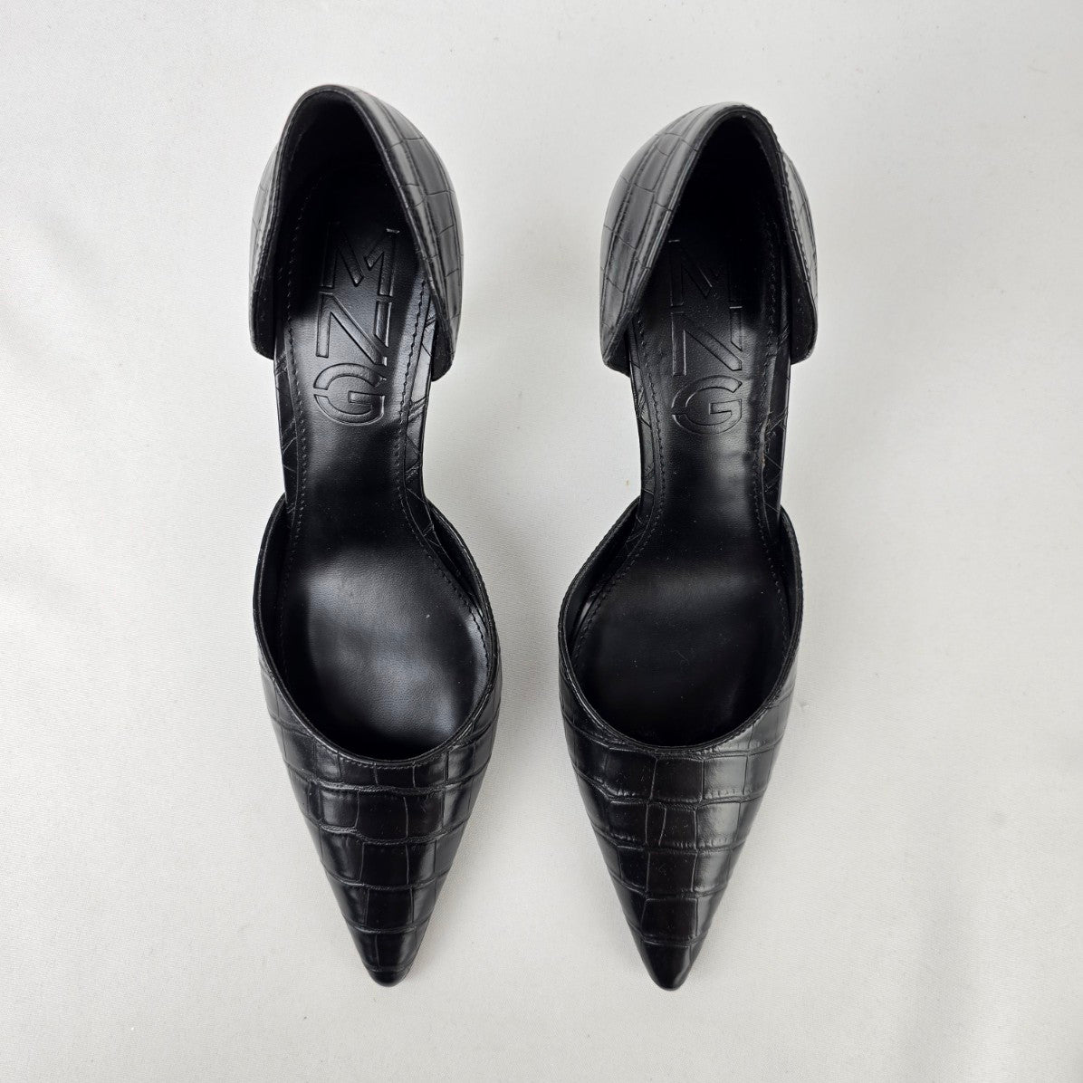 Mango MNG Black Croc Print Heels Size 8.5