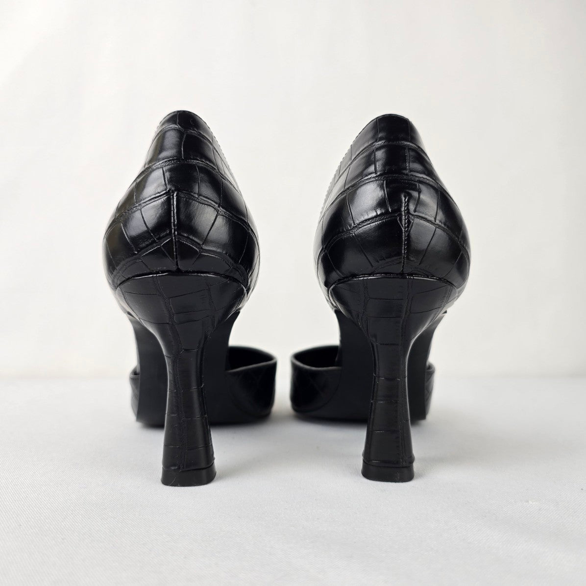 Mango MNG Black Croc Print Heels Size 8.5