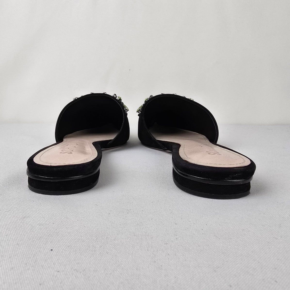 Schutz Black Rhinestone Crystal Flower Mule Shoes Size 9