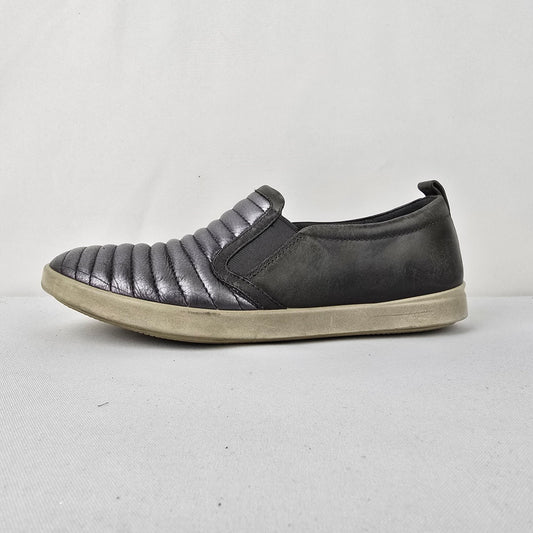 Ecco Grey Leather Slip On Shoes Size 8