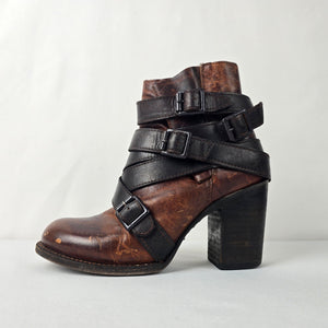 Freebird by Steven Hustl Brown Leather Buckle Strap Boots Size 6
