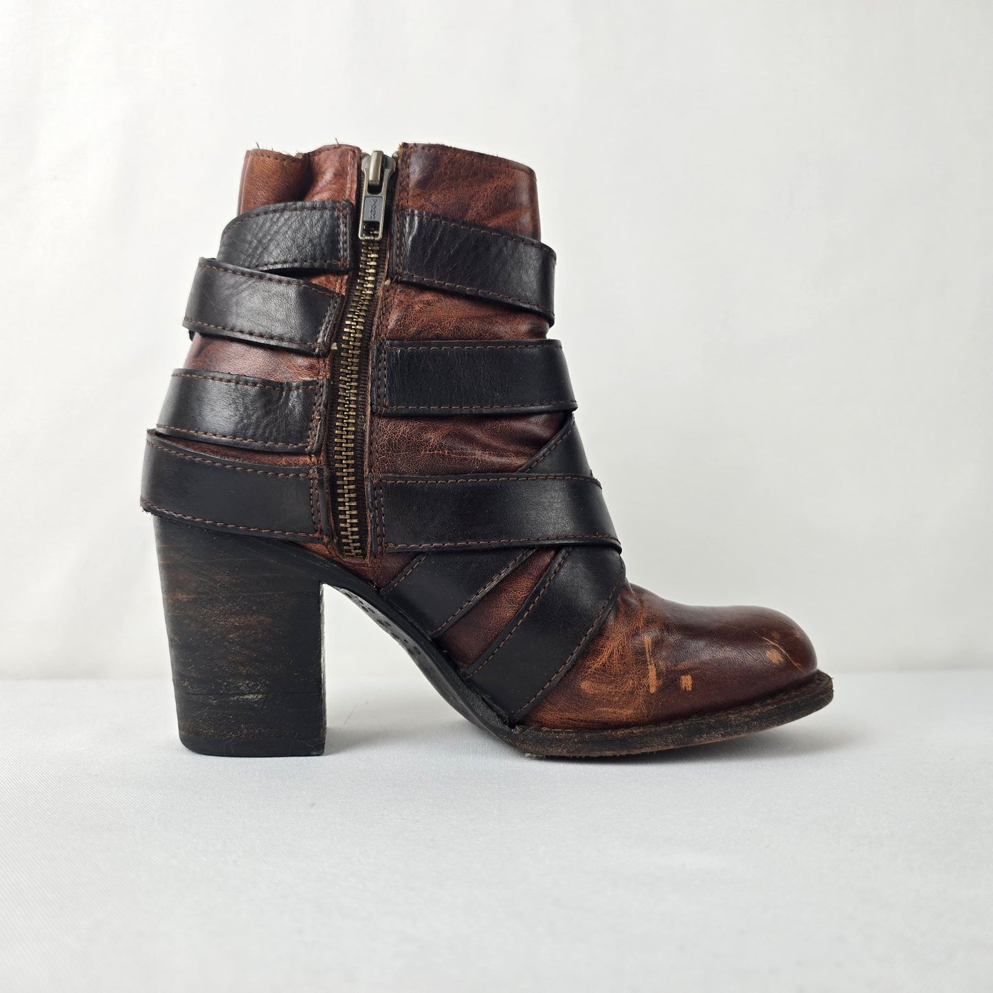 Freebird by Steven Hustl Brown Leather Buckle Strap Boots Size 6