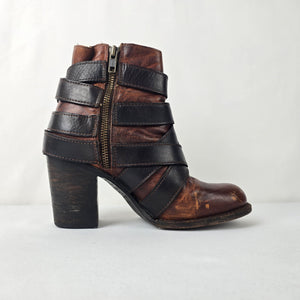 Freebird by Steven Hustl Brown Leather Buckle Strap Boots Size 6
