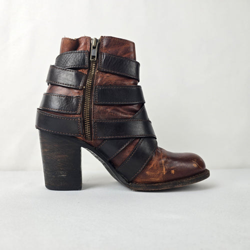 Freebird by Steven Hustl Brown Leather Buckle Strap Boots Size 6