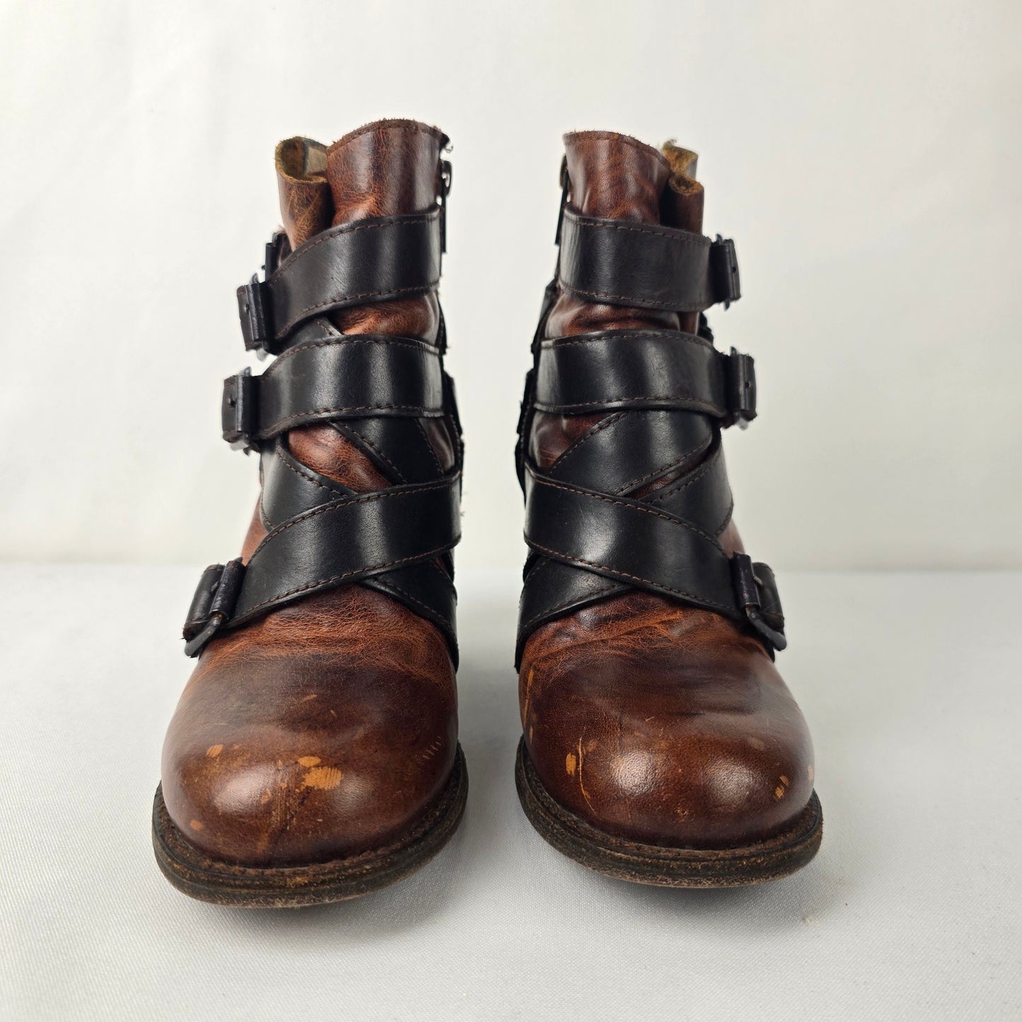 Freebird by Steven Hustl Brown Leather Buckle Strap Boots Size 6