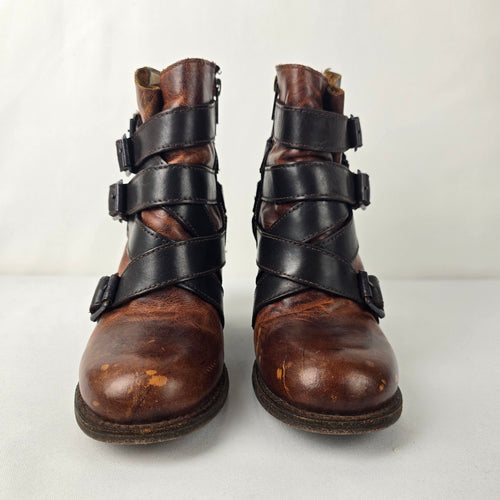 Freebird by Steven Hustl Brown Leather Buckle Strap Boots Size 6