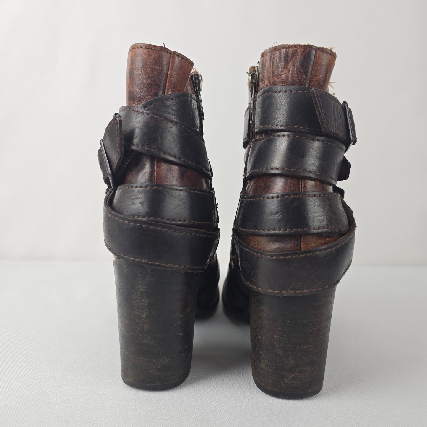 Freebird by Steven Hustl Brown Leather Buckle Strap Boots Size 6