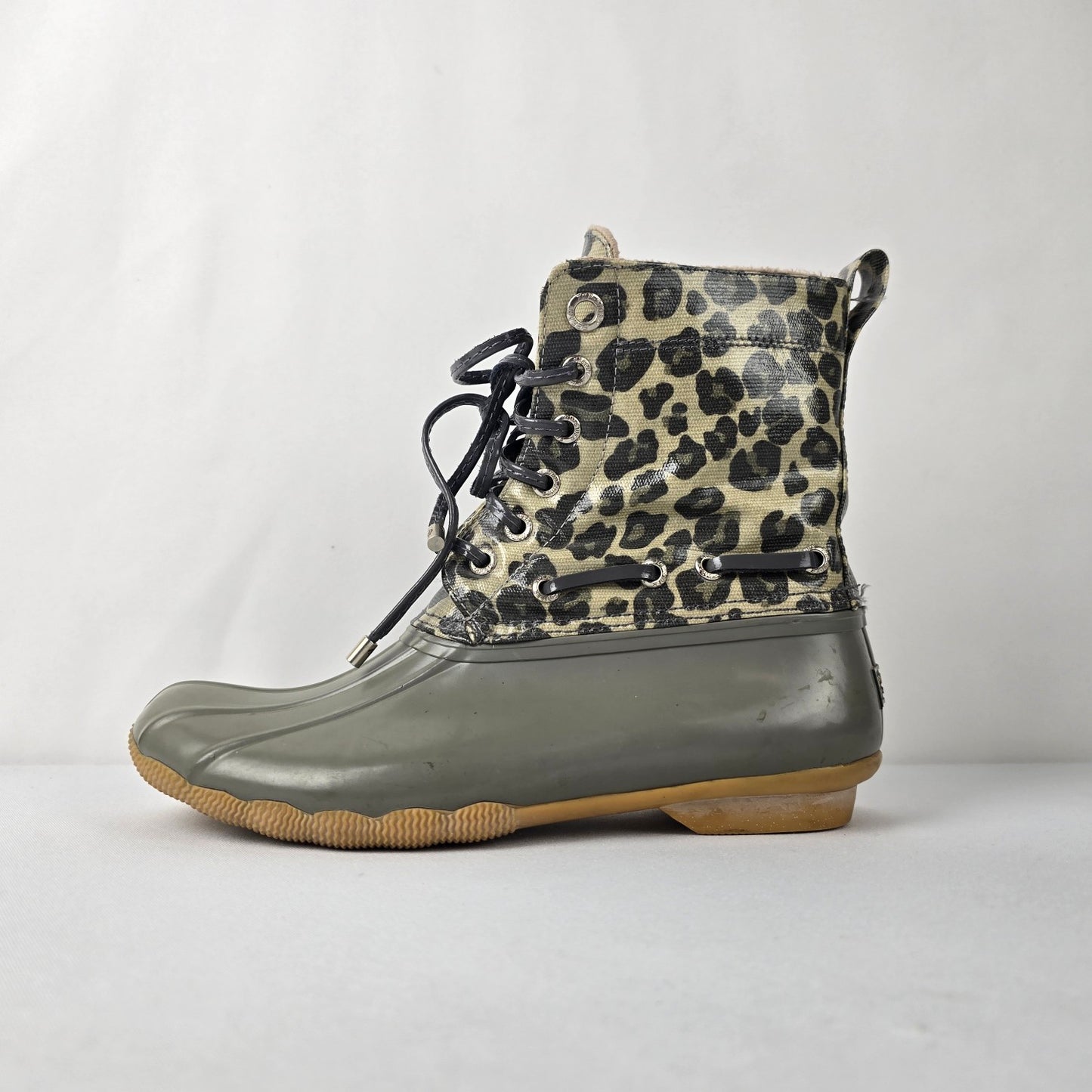 SPERRY Grey Animal Print Shearwater Duck Boots Size 8