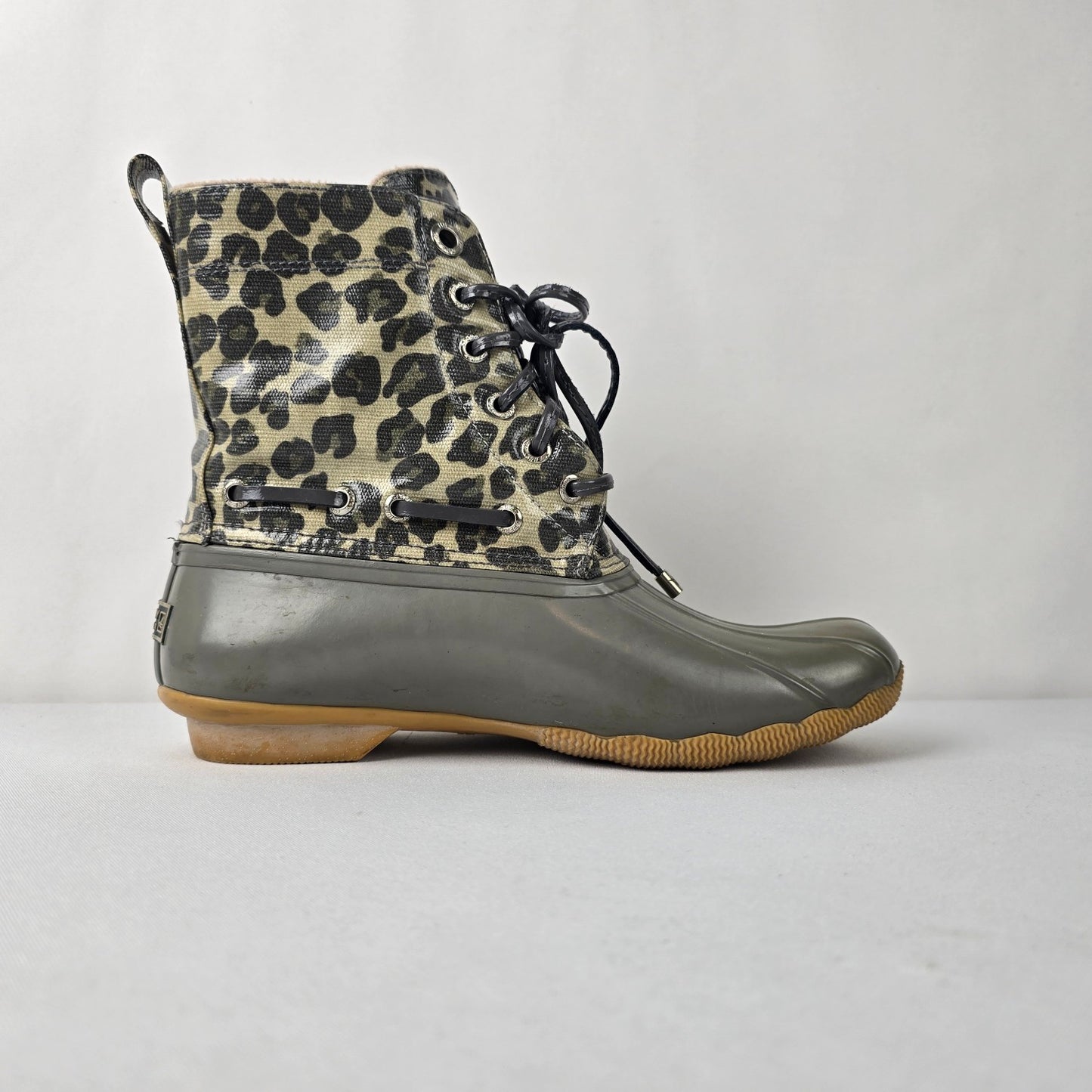 SPERRY Grey Animal Print Shearwater Duck Boots Size 8