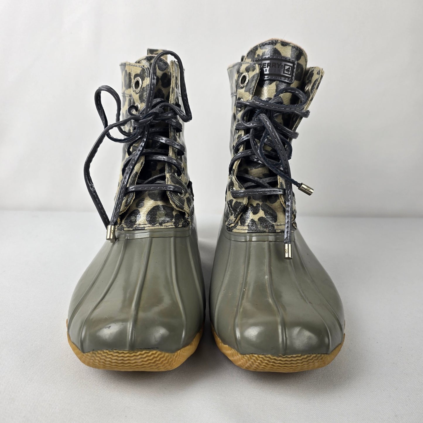 SPERRY Grey Animal Print Shearwater Duck Boots Size 8