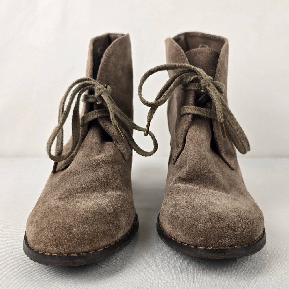 Denver Hays Taupe Suede  Lace Up Heeled Boots Size 10