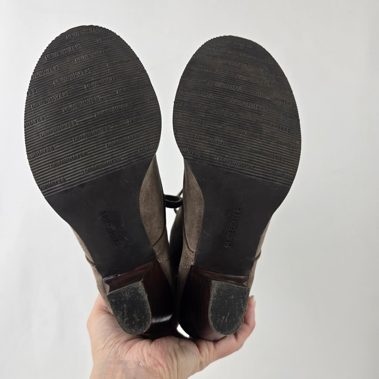 Denver Hays Taupe Suede  Lace Up Heeled Boots Size 10