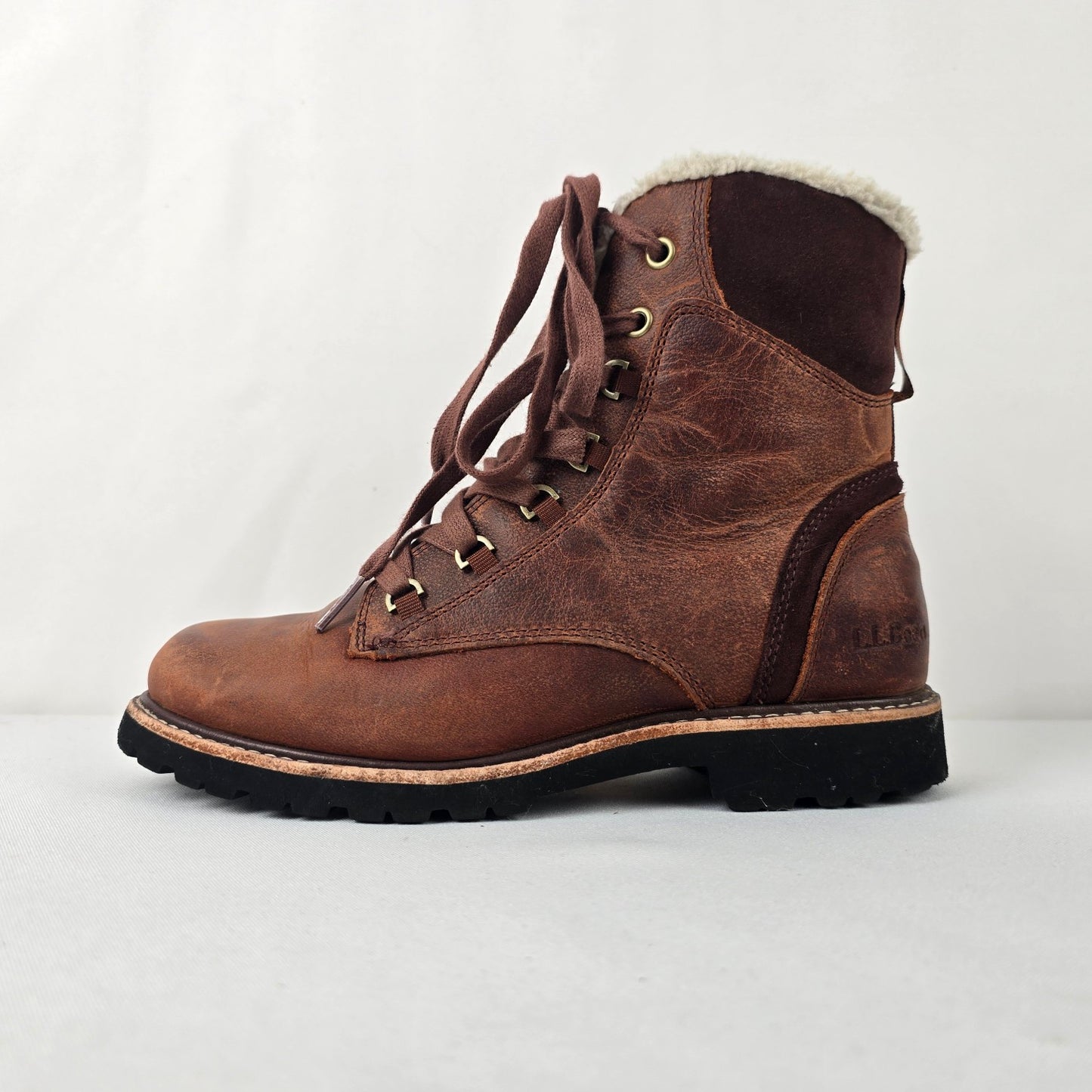 L.L.Bean Burgundy Leather Rugged Sherpa Lace-Up Boot Size 7