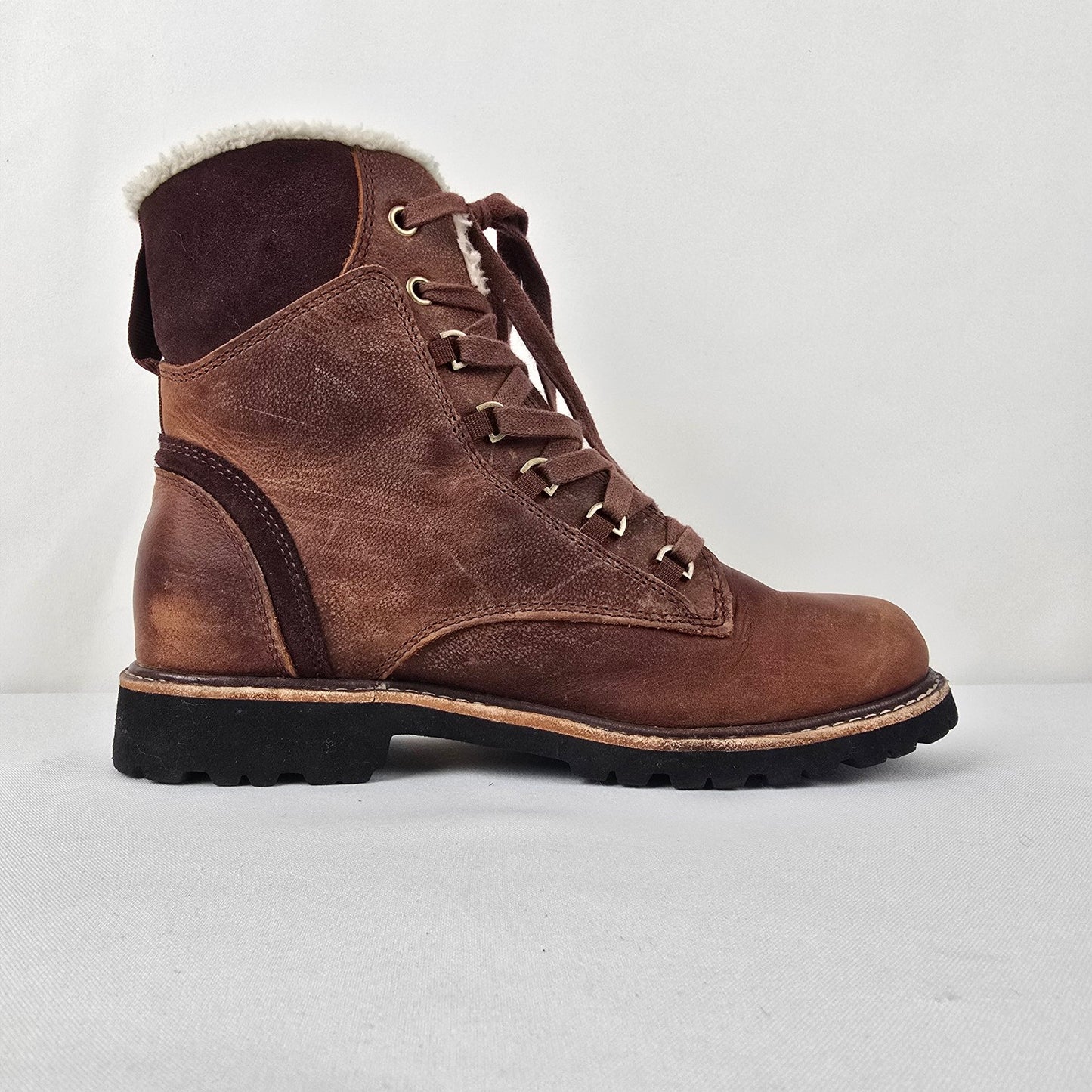 L.L.Bean Burgundy Leather Rugged Sherpa Lace-Up Boot Size 7