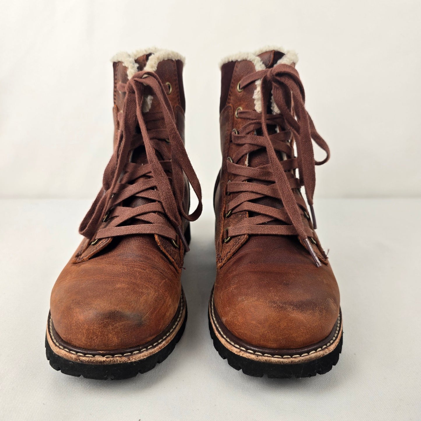 L.L.Bean Burgundy Leather Rugged Sherpa Lace-Up Boot Size 7