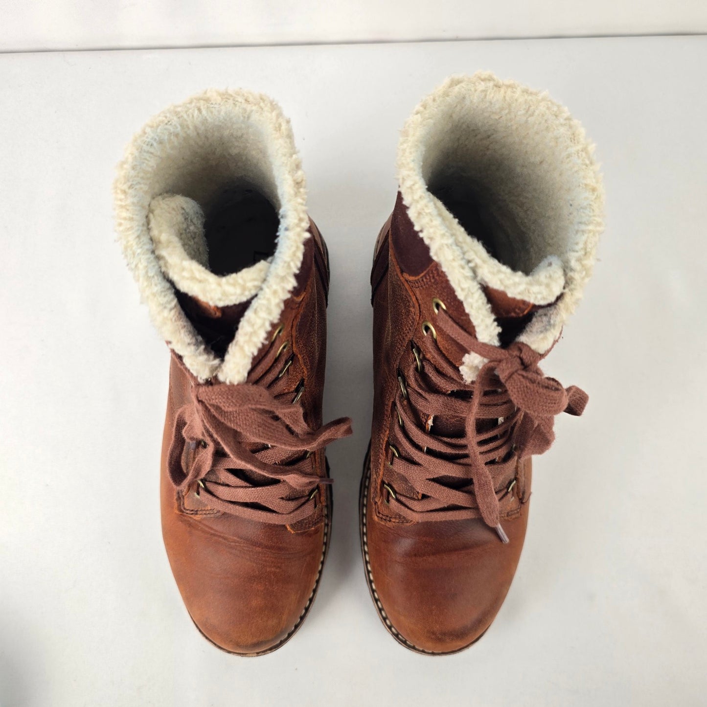 L.L.Bean Burgundy Leather Rugged Sherpa Lace-Up Boot Size 7