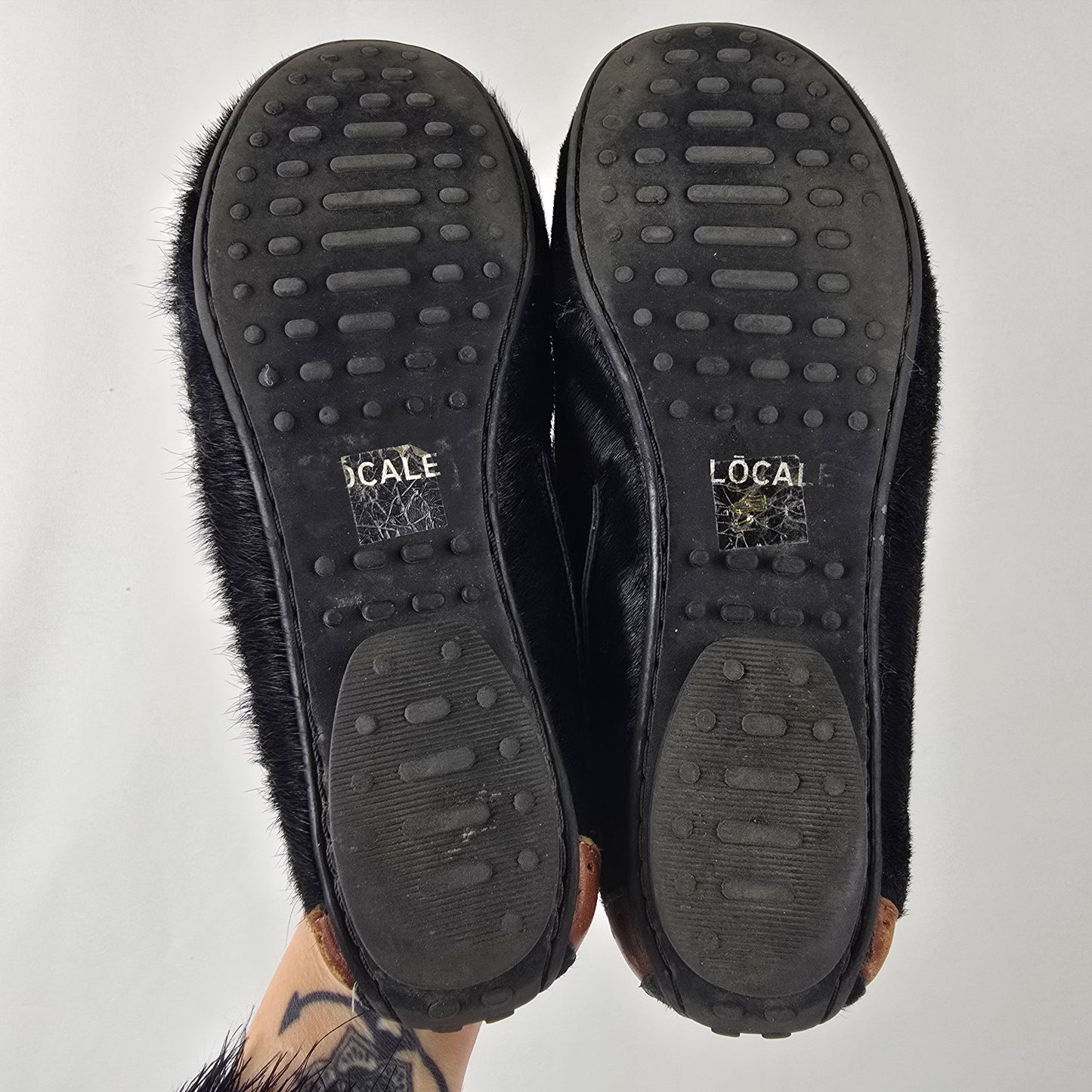 Locale Black Calf Hair Leather Ballet Flats Size 7