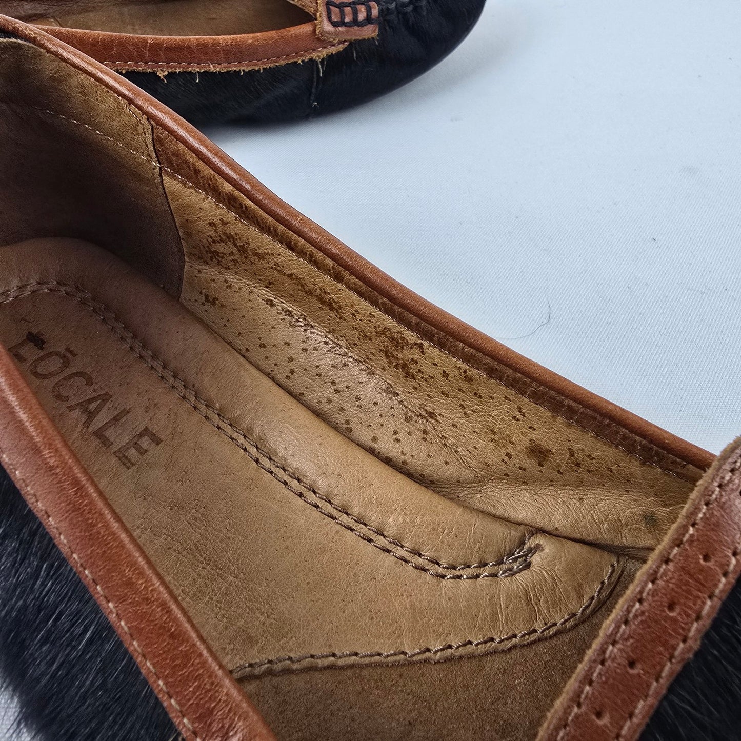 Locale Black Calf Hair Leather Ballet Flats Size 7