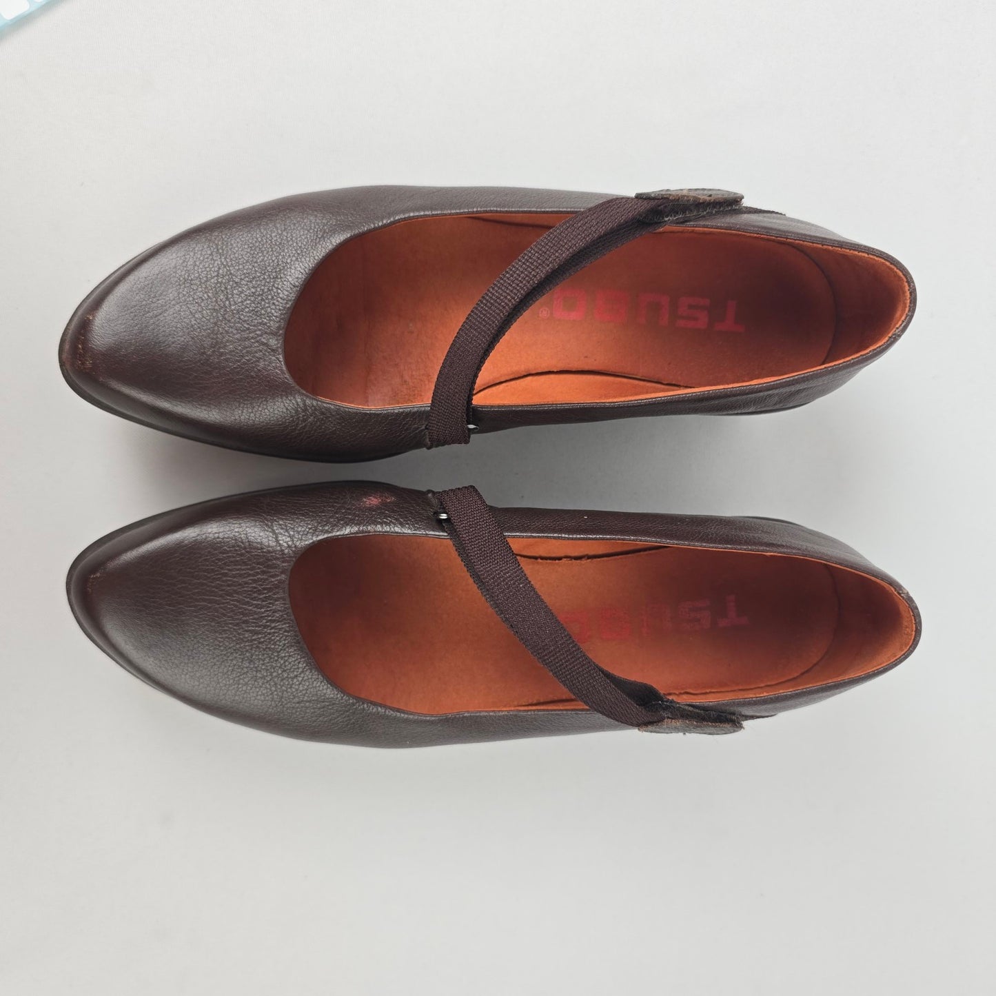 Tsubo Brown Leather Wedge Mary Jane Shoes Size 8