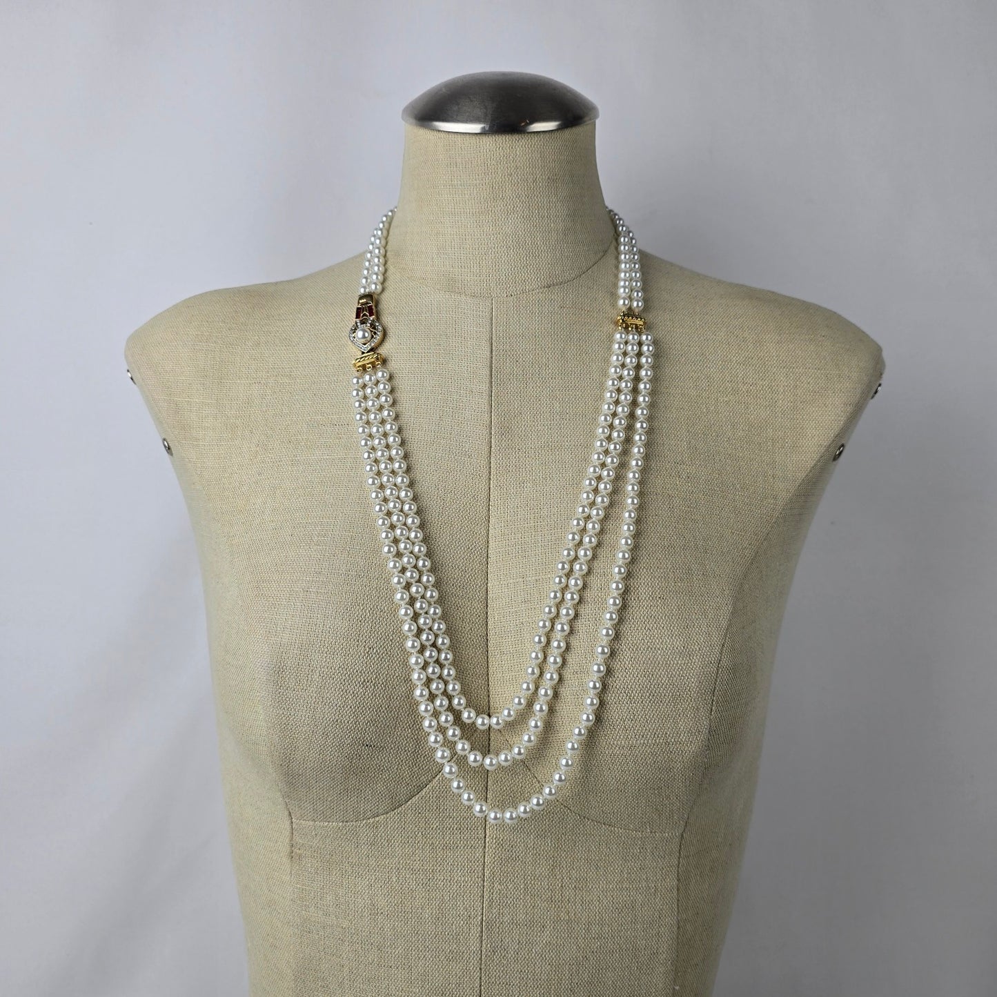 Vintage Butler White Glass Pearl Long Layered Necklace