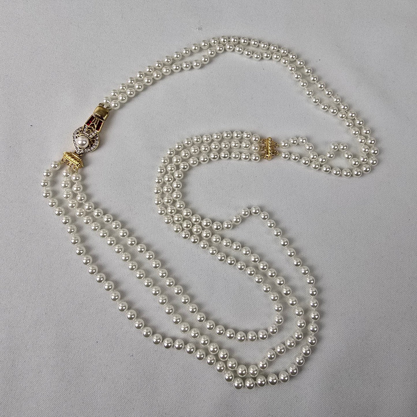 Vintage Butler White Glass Pearl Long Layered Necklace