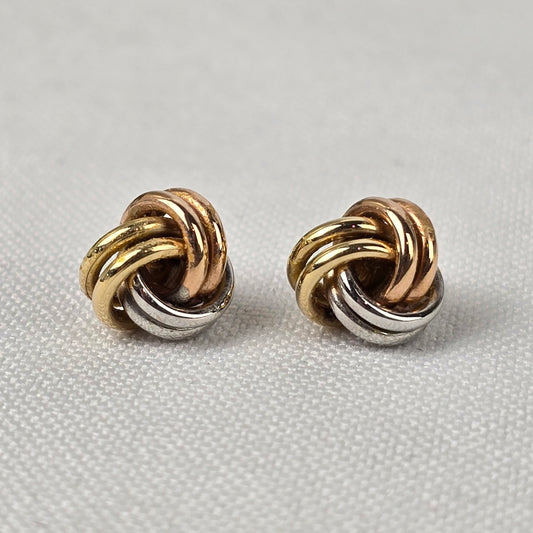 14K Gold Multi Tone Knot Stud Earrings