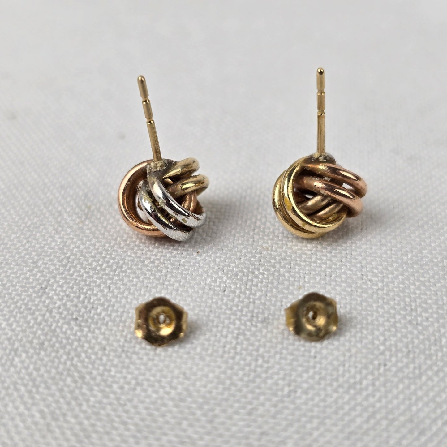14K Gold Multi Tone Knot Stud Earrings
