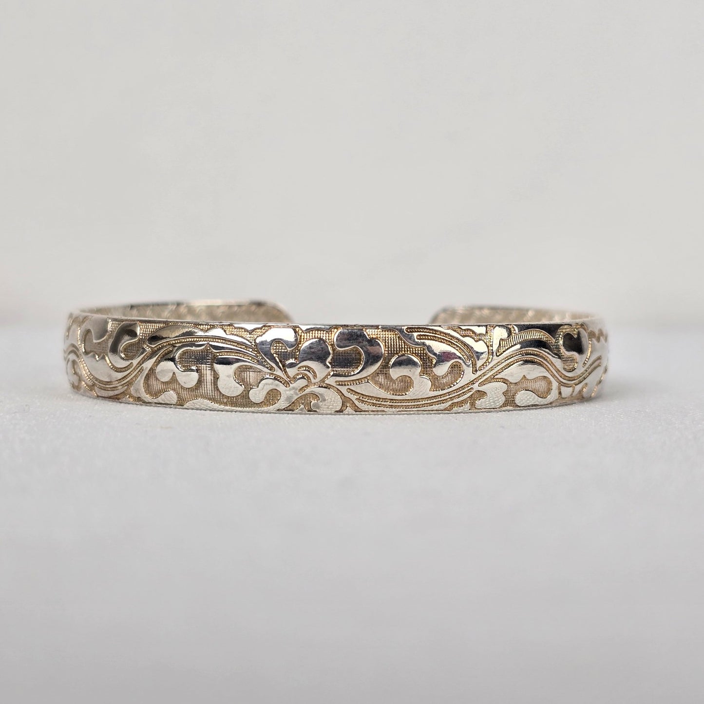 Vintage Sterling Silver Carved Floral Cuff Bracelet