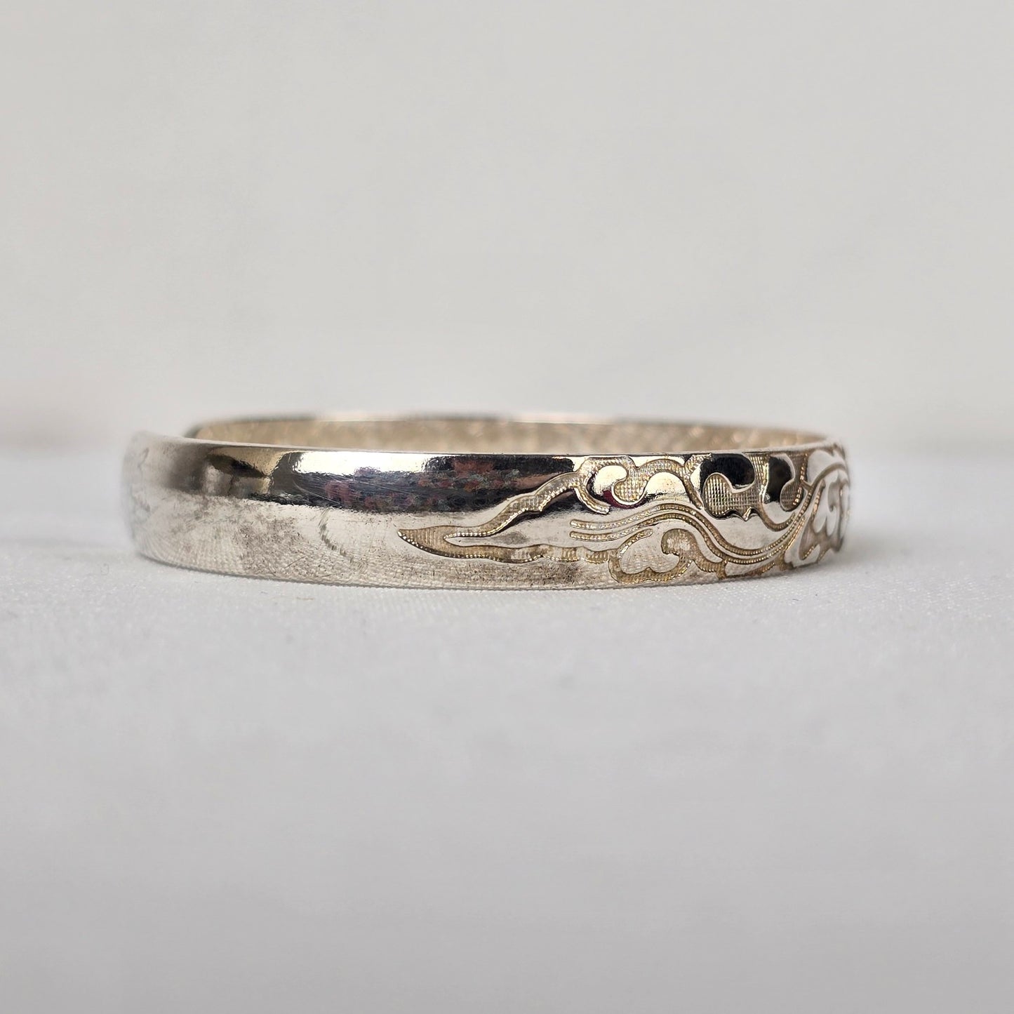 Vintage Sterling Silver Carved Floral Cuff Bracelet