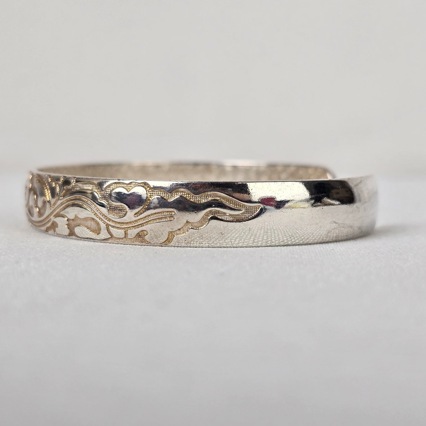 Vintage Sterling Silver Carved Floral Cuff Bracelet