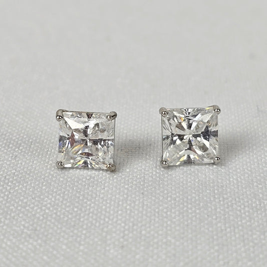 White Gold Plated Silver Square Stud Earrings