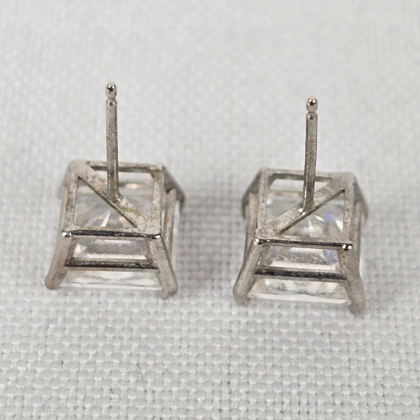 White Gold Plated Silver Square Stud Earrings