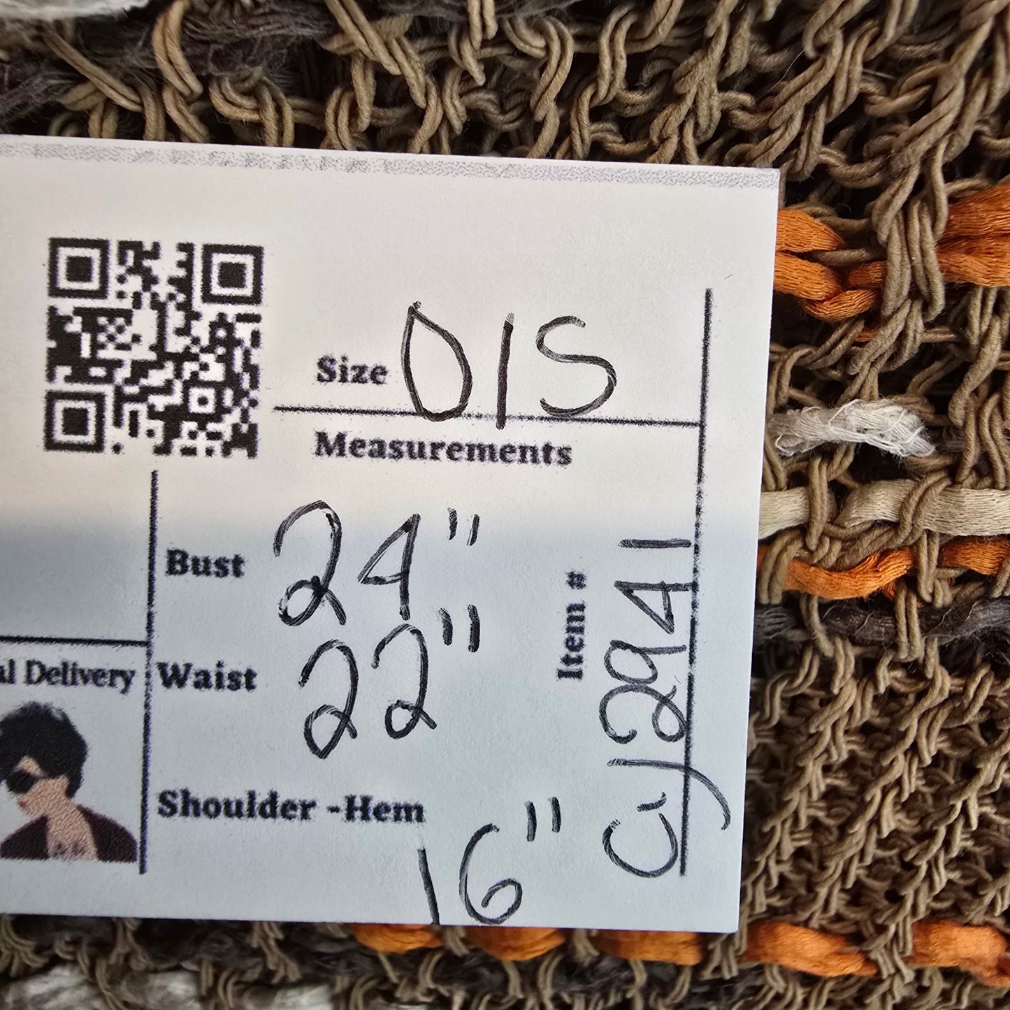 Sarah Pacini Orange & Brown Linen Cropped Knit Top One Size